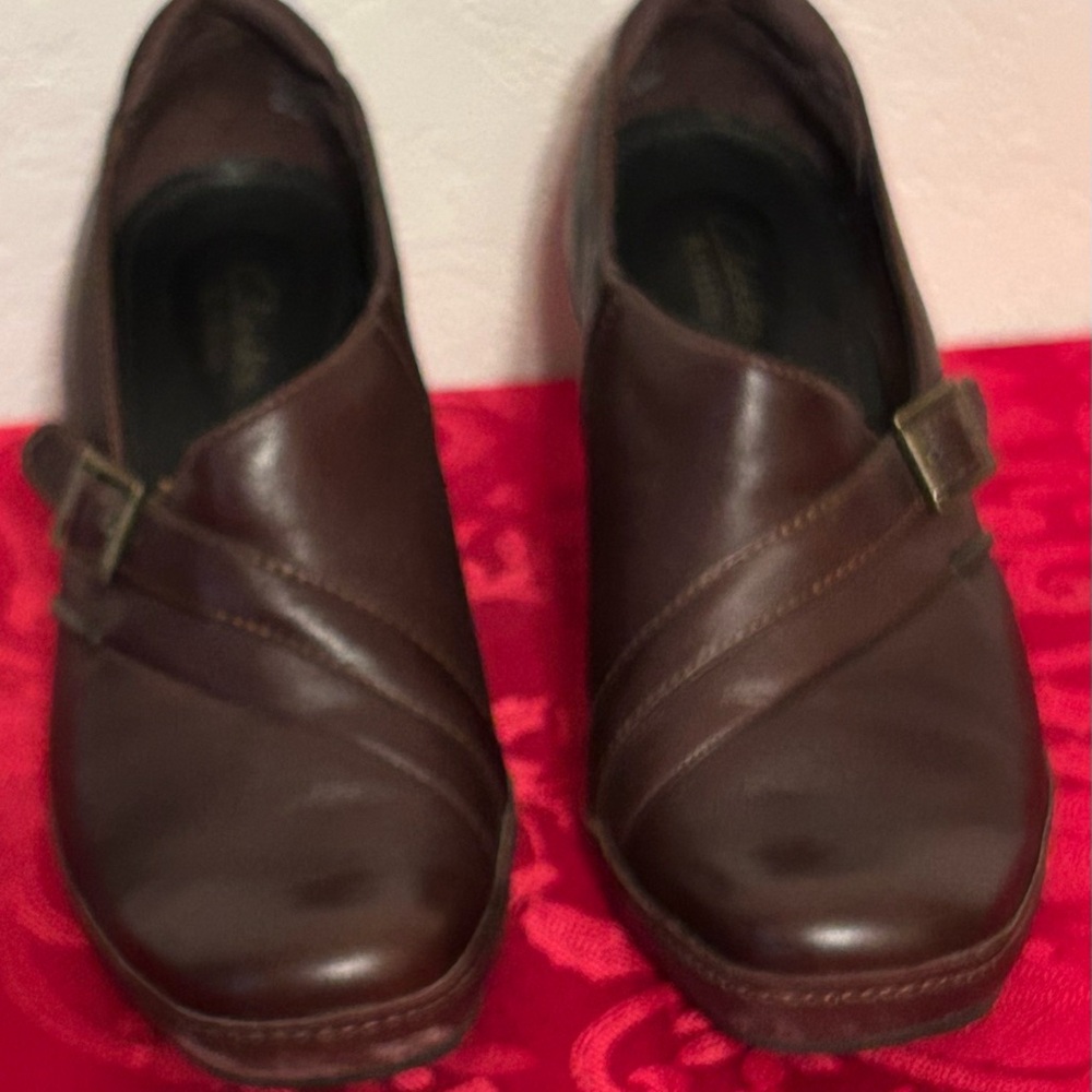 Clarks Brown Leather Slip-On Shoes